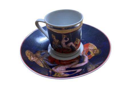 Vintage Pylones Paris Narcisse France Mirror Demitasse Espresso Cup & Saucer Set (Set of 2)