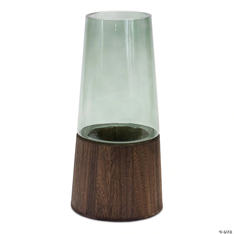 Tapered Glass Vase with Wood Accent - Set of 2 Vases