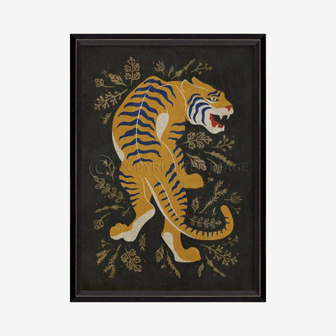 The Courageous Tiger on Black Framed/Glass Wall Hanging