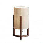 17" Brown Solid Wood Bedside Table Lamp With Natural Cylinder Shade