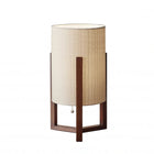 17" Brown Solid Wood Bedside Table Lamp With Natural Cylinder Shade