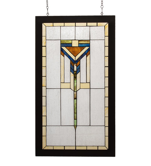 Framed Stained Glass Window - Frank Lloyd Wright Inspired - 17"x30" - NEW