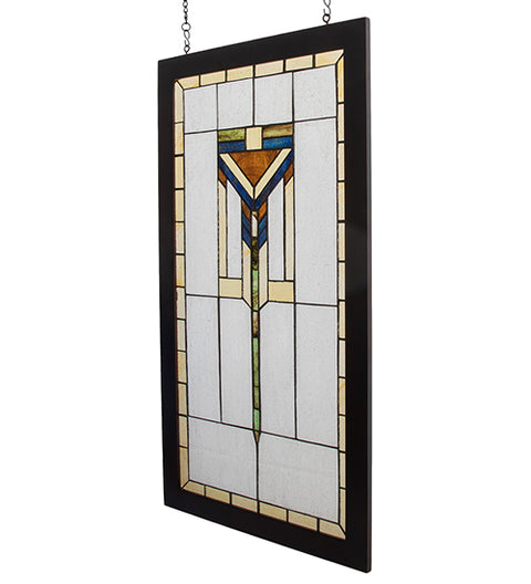 Framed Stained Glass Window - Frank Lloyd Wright Inspired - 17"x30" - NEW