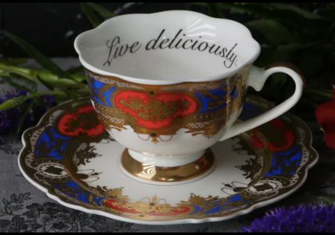 Live Deliciously Cup and Saucer | Versailles Collection