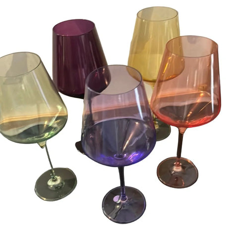 Estelle Pastel Mix Colored Stemmed Wine Glasses, Set of 5