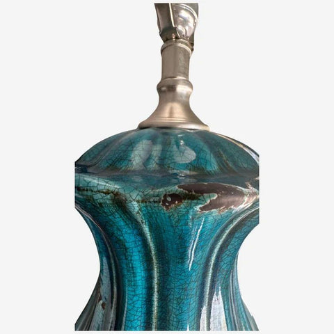 Pewsey Oversized Ceramic Table Lamp In Distressed Dark Teal Table Lamps