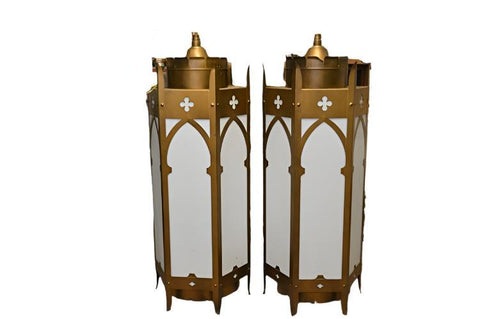 Vintage Gothic White & Gold Hanging Pendant Light with Ecclesiastical Charm