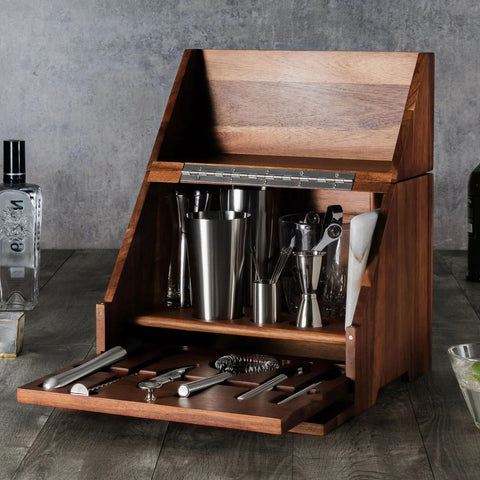 Madison Acacia Tabletop Bar Set-Bar Sets-nikal + dust