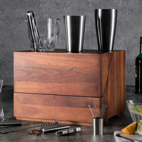 Madison Acacia Tabletop Bar Set-Bar Sets-nikal + dust