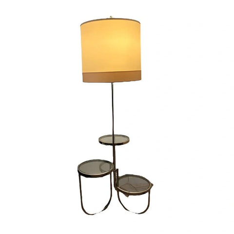 Mid Century Modern Plant Stand Floor Lamp in Gold Chrome