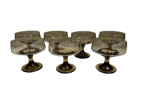 Mid Century Vintage Libbey Tawney Accent Smoke Brown Cocktail Glasses - Set Of 7