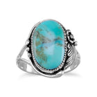 Oval Reconstituted Turquoise Floral Design Ring-Rings-nikal + dust