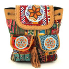 Tan Leather and Vintage Fabric Backpack Backpacks