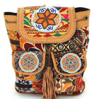 Tan Leather and Vintage Fabric Backpack Backpacks