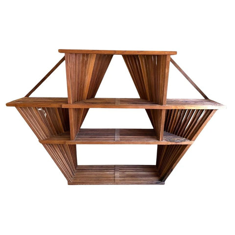 Redwood Geometric Slat Bookcase, Circa 1970's