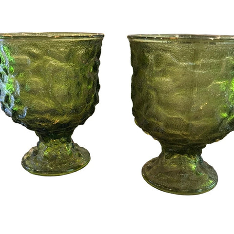 Vintage EO Brody Co. Cleveland USA Green Crinkle Textured Glass Pedestal Vase 6 1/4"