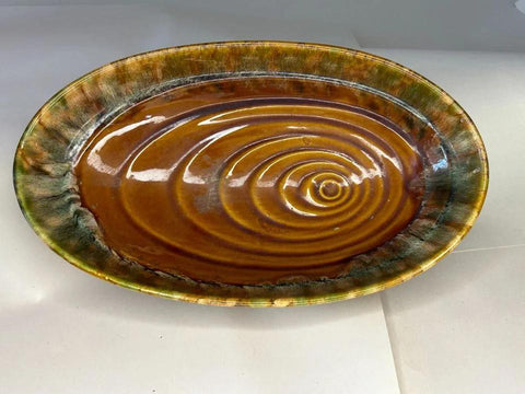 Vintage 1970s Brown Ceramic, Glaze Pottery Serving Bowl/Dish