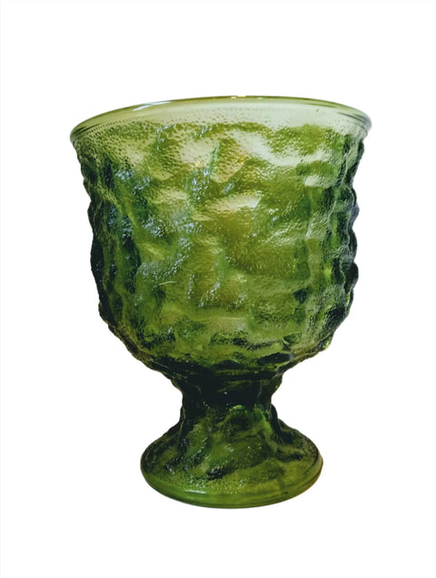 Vintage EO Brody Co. Cleveland USA Green Crinkle Textured Glass Pedestal Vase 6 1/4"
